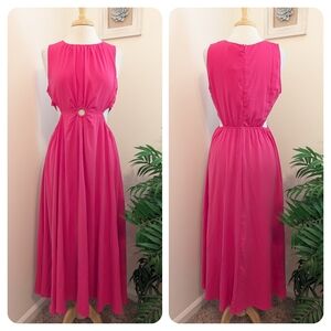 Entro Cantara Keyhole O-Ring Side Cutout Hot Pink Midi Dress Large